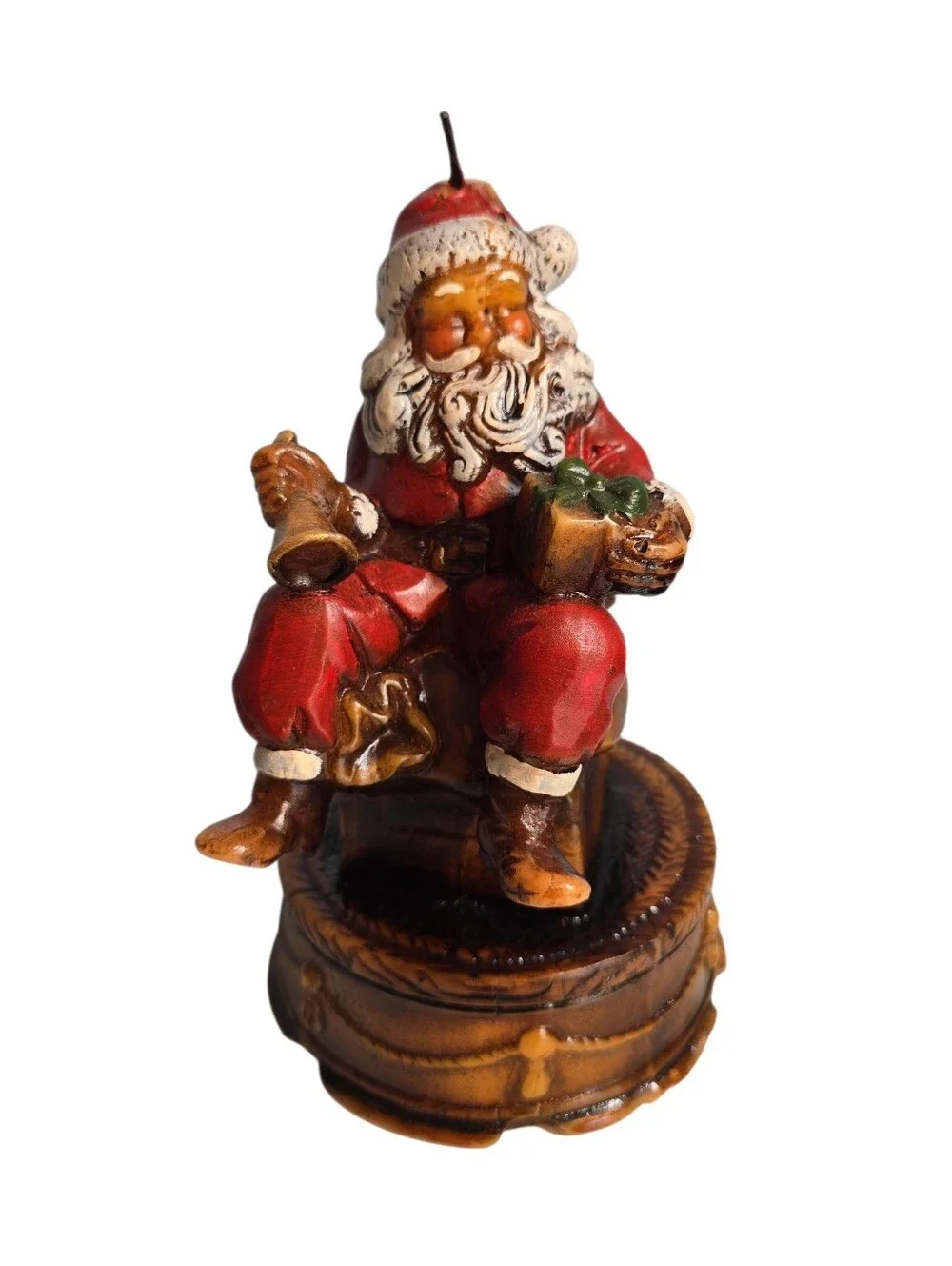 Vintage Santa Sitting on Chimney with Bell and Present Candle Figural READ